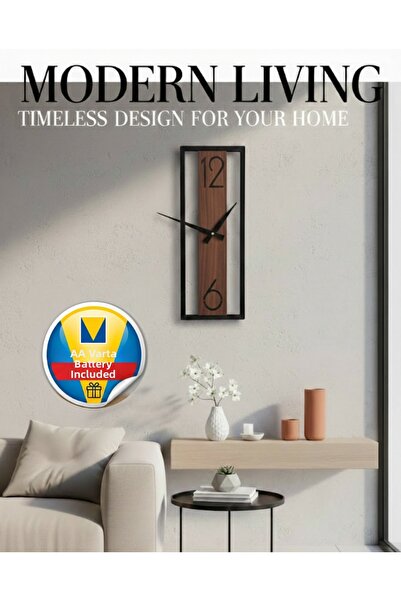 Kaplan Teknolojileri Wooden Walnut Modern Clock Decorative Wall Clock Black 6...