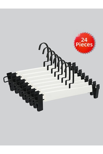NYN Wooden (Black Hook Lama) Skirt and Trouser Hangers with Latches, 24 Pieces
