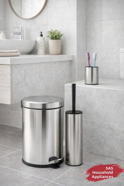 Fevito Coș de gunoi cu pedală Set perie WC 3 lt Crom