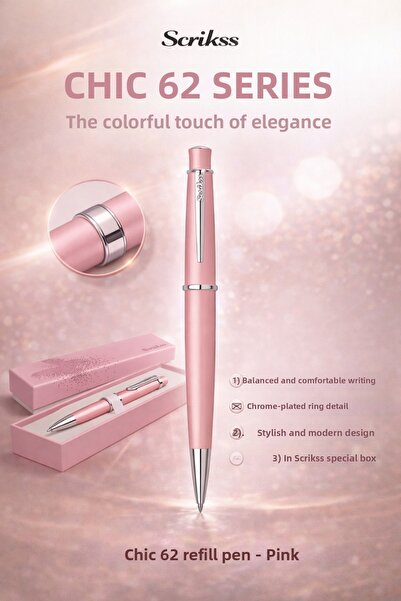 Scrikss قلم حبر جاف أنيق 62 باللون الوردي