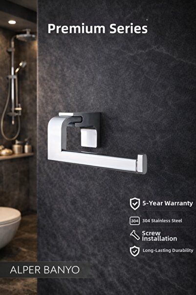Alper Banyo Suport pentru hârtie igienică model F1 din crom premium, cu agăță...