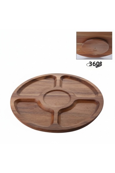 Solomungo طاولة عرض دوارة من خشب الأكاسيا بخمسة أقسام 25 سم