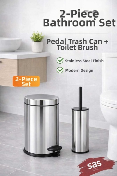Sas Haus Σετ κάδου απορριμμάτων μπάνιου και βούρτσας τουαλέτας SAS Pedal – Σε...