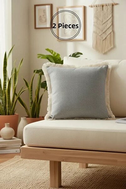 NDC HOME Gri cu ciucuri pernă pentru canapea 2 bucăți Husă de pernă pentru ca...