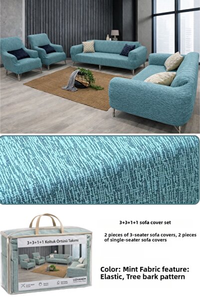 uzhanem طقم غطاء أريكة جاكار مرن قابل للغسل من القطن 3+3+1+1