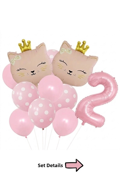 Bunloon Pink Cat Themed 2Nd Birthday Foil Balloon Set 11 Pieces