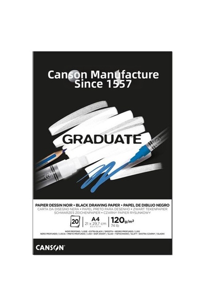 Canson Drawing Block Graduate Cangrad Black 20 Syf A4 120 Gr