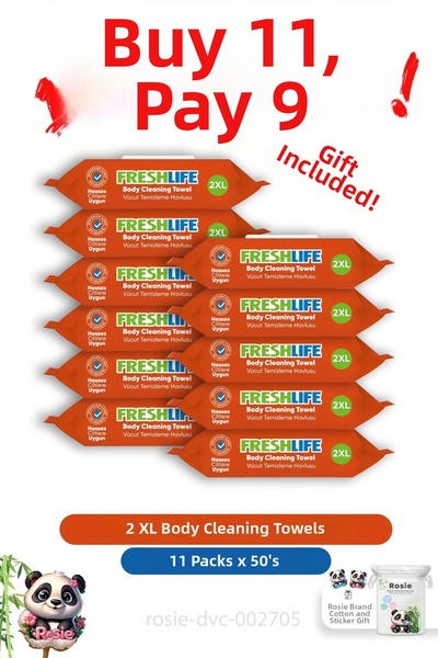 Freshlife Buy 11 Pay for 9 2 XL Body Cleansing Towels 50-Pack and Rosie