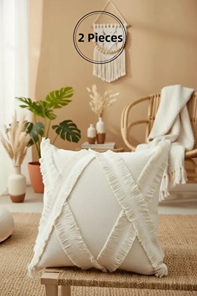 NDC HOME Ειδικό Σχέδιο Τετράγωνο Σταυρός Kokoş Μονό Λινό Κρέμα Ριχτάρι Μαξιλα...