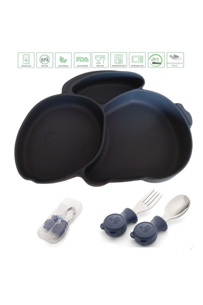 jojobebek طبق طعام من السيليكون المفرغ من الهواء من تافسان، وشوكة من الفولاذ ...