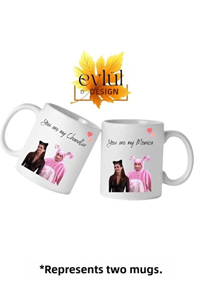 Eylül Design فريندز تشاندلر - كوب مونيكا مزدوج بورسلين بطبعة Lover - هدية عيد...