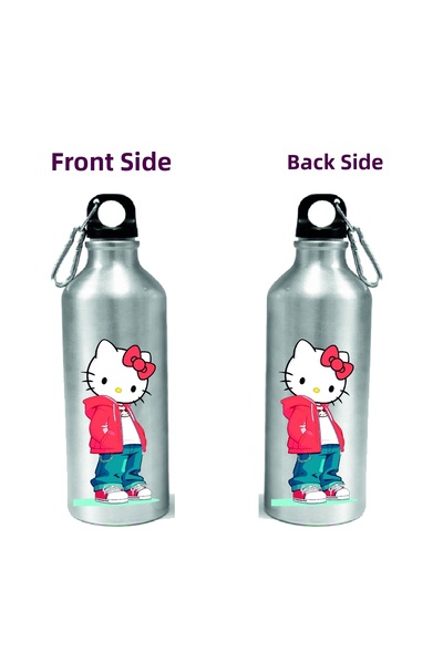 DKDZ SHOP Metal Silver Hooked Printed Water Bottle 600ml.