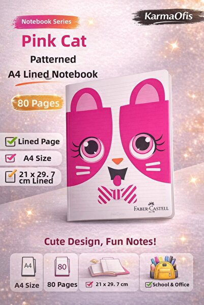 Faber Castell Cat Patterned A4 Striped Notebook 80 Sheets 1 Piece – Pink Cat ...