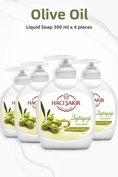 Hacı Şakir صابون سائل مرطب بزيت الزيتون 300 مل × 4 قطع