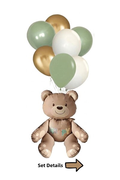 Bunloon Brown Bear Themed Birthday Balloon Decoration Set with Stand 9 Pieces