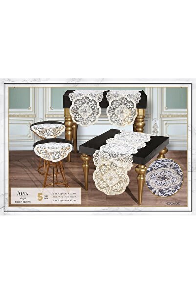 Ceki Home Living Room Set 5 Pieces Alya French Lace Piece Dertsiz Table Runne...