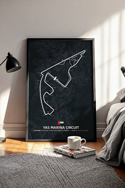 gxe.art Ξύλινος πίνακας με πλαίσιο της πίστας Yas Marina F1 – Αφίσα GP Αμπούμ...