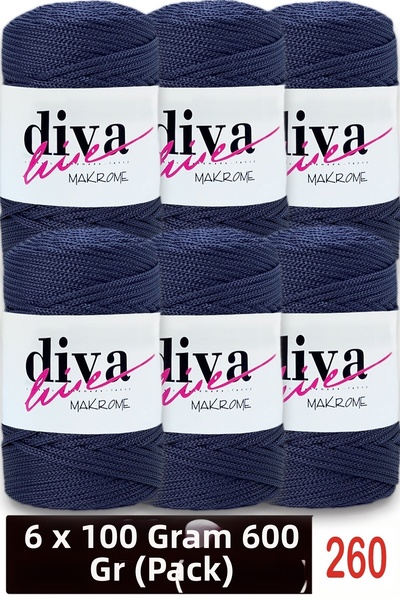 Diva İplik 1.5 mm - 600 Gr - Polyester Macrame Bag Rope (Pack of 6) 260 Navy ...