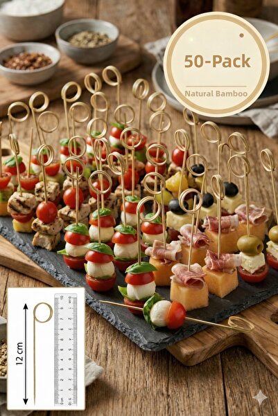 TOYFEST 50-Piece Pack of 12 cm Decorative Round Bamboo Toothpicks - Cocktail ...