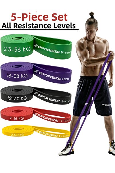 Sporsize Set de 5 benzi de rezistență 2.5 KG-56 KG Power Loop Fitness Crossfi...