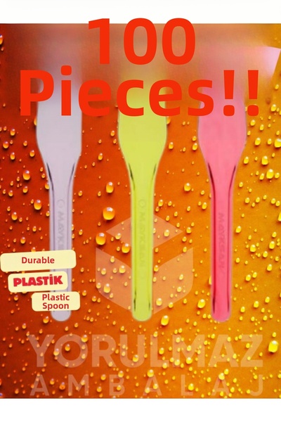 yorulmaz ambalaj 🥄 🐼 ملاعق بلاستيكية ملونة للآيس كريم والحلويات 100 قطعة - ...