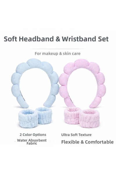 MAQYA KOZMETİK Towel Fabric Curved Spa Makeup Crown and Face Washing Wristband Makeup Skin Care Makeup Set (Karma)