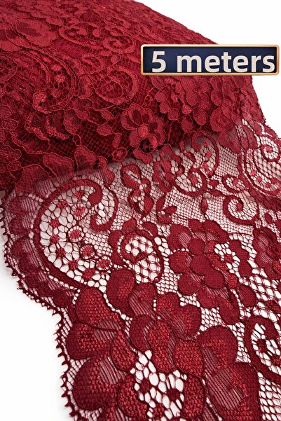 Ak Tuhafiye قماش قابل للتمدد دانتيل عرض مرن سم - أحمر داكن - 5 أمتار 18 سم قماش