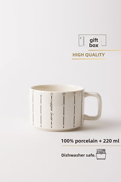 TUSE LIVING Coffee Lover Porcelain Mug with Stripes and Writing 220 ml
