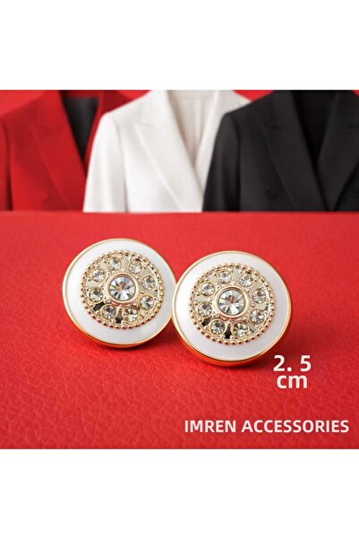 İMREN AKSESUAR Buton metalizat galben cu piatră de cristal emailată albă - 2,...