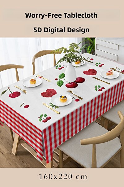MonoHome 5D Digital Design with Tablecloth Fruits- Worry-Free Fabric Cherry