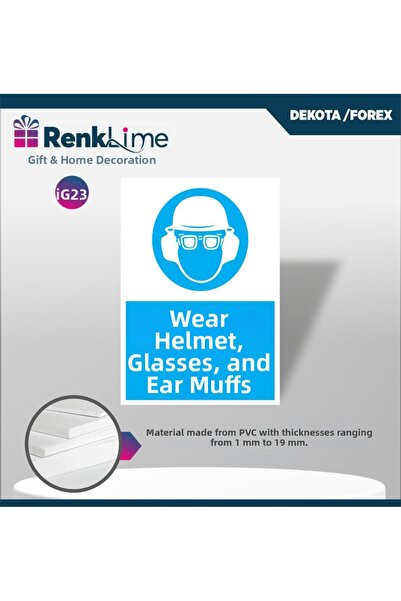 renklime Warning Sign - Wear Hard Hat, Goggles, and Headphones
