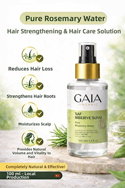 Gaia Organic ماء إكليل الجبل النقي 100 مل - ماء إكليل الجبل المقوي للشعر ضد ت...