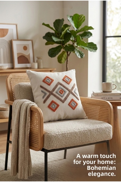 ARYADA Punch Embroidered Ethnic Patterned Throw Pillow Cover
