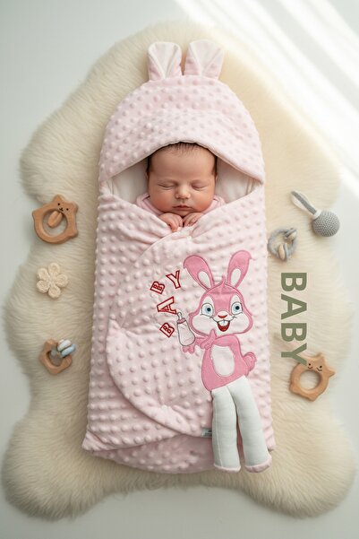 DUBLİNO KİDS Girl/Boy Chickpea Baby Blanket Si & Swaddle Rabbit Embroidered &...