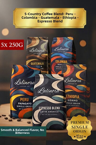 Lalinora Coffee Co 5-Pack World Coffees Bean Filter&Espresso -Peru-Colombia-E...