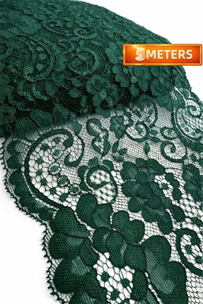 Ak Tuhafiye قماش قابل للتمدد دانتيل عرض مرن سم - أخضر زمردي - 5 أمتار 18 سم -...
