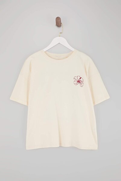 Trendyol Curve Tricou tricotat cu imprimeu în față și în spate, 100% bumbac, ...