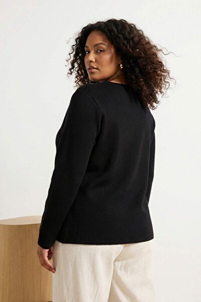 Trendyol Curve Cardigan tricotat cu aspect ceche, cu detaliu cu nasturi, negr...