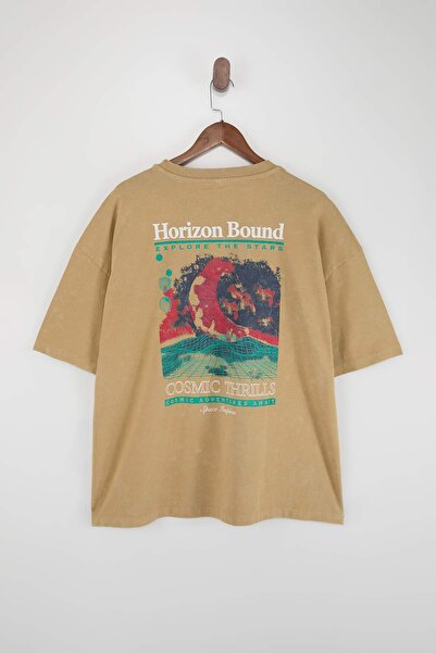 Trendyol Collection Tricou tricotat bej-gri cu efect decolorat - 100% bumbac,...