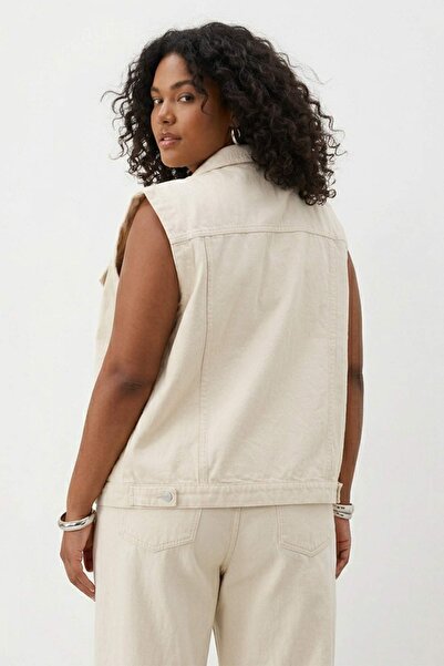 Trendyol Curve Ecru 100% pamuk Neelastični Oversize kroj / Široki kroj Plus V...