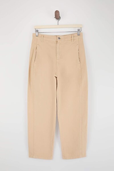 Trendyol Collection Bež Sa detaljima šava Visok struk 100% pamuk široke farme...