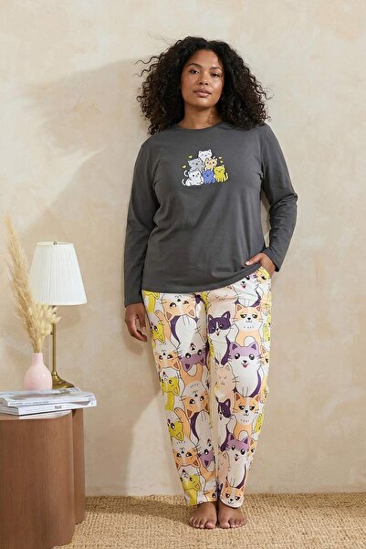 Trendyol Curve Tinejdžerski antracit mačka Sa deznom Pamuk komada Sa likrom m...