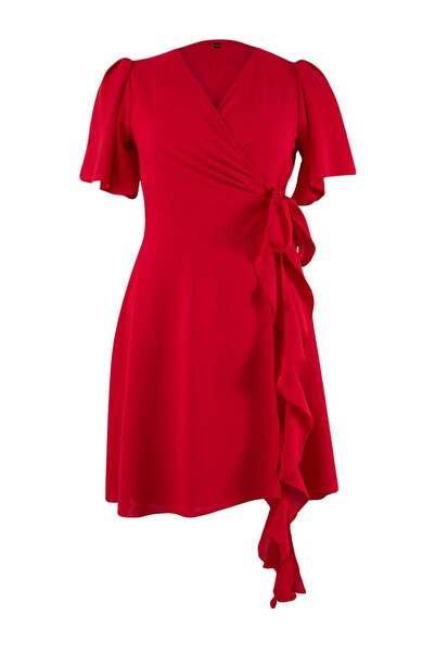 Trendyol Curve Crvena Aerobin Tkano haljina veće veličine TBBSS26AH00097