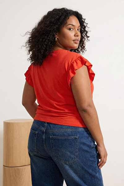 Trendyol Curve Crveni rukavi za vrat KSNUMKS% pamučna pletena majica TBBSS23B...