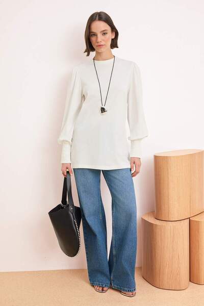 Trendyol Modest Ecru obična jednostruka žersej majica, obično pletena, sa det...