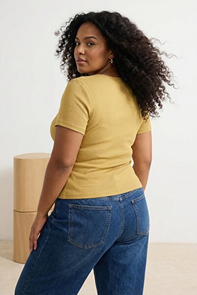 Trendyol Curve Πλεκτή μπλούζα με λεπτομέρεια κοπής, πράσινο λάδι, με λεπτομέρ...