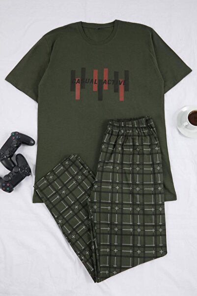 Trendyol Collection Σετ πιτζάμες μεγάλου μεγέθους Πράσινο με στάμπα καρό στο ...