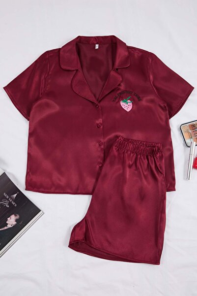 Trendyol Collection Burgundski set pidžama od običnog satena THMSS22PT0395