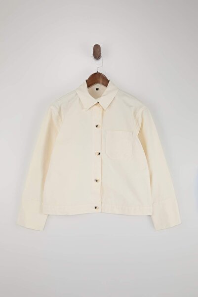 Trendyol Collection White Gabardine Basic Jacket Twoss26Ce00034