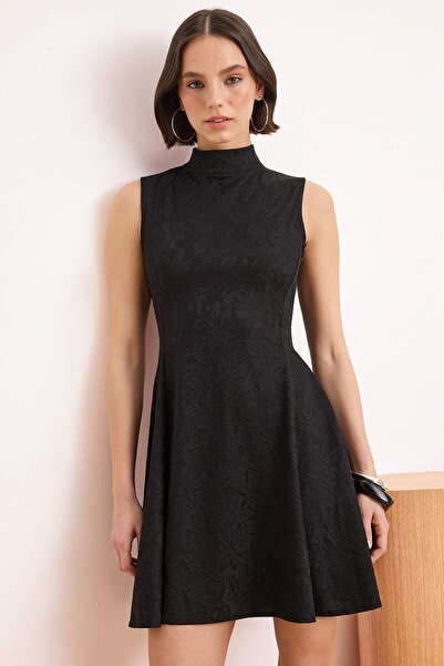 Trendyol Collection Black Open-Waist High-Neck Sleeveless Belted Lace Knitted...